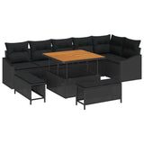 vidaXL Tuinbank Set met kussen 9 pcs Zwart poly rattan