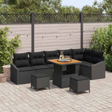 vidaXL Tuinbank Set met kussen 9 pcs Zwart poly rattan