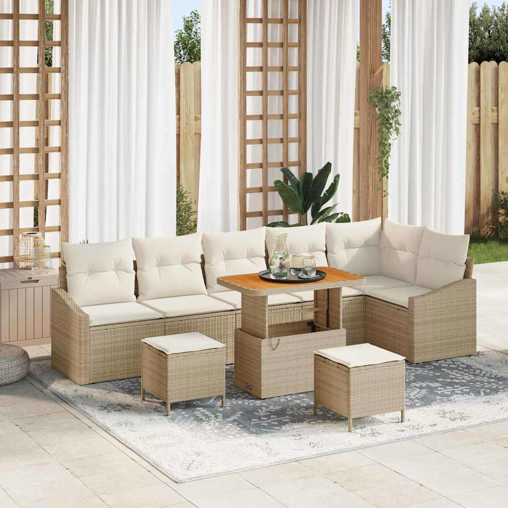 vidaXL Tuinbank Set met kussen 9 pcs Zwart poly rattan