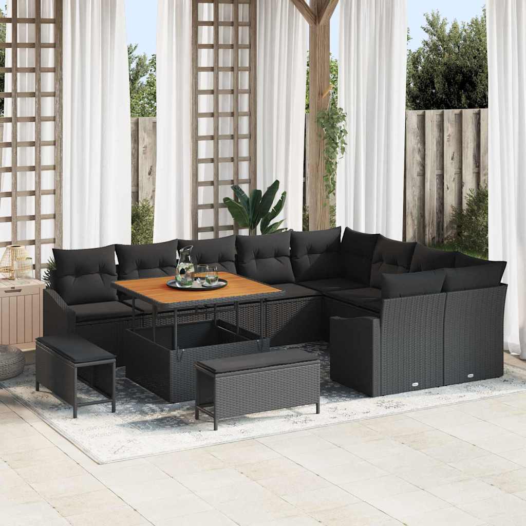 vidaXL Garden Sofa Set with Cushions 12 pcs Black poly rattan