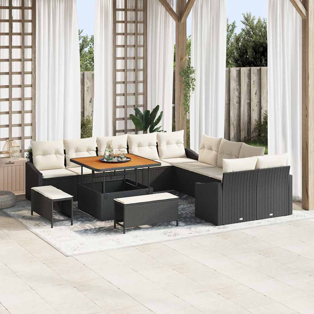 vidaXL Tuinbank Set met kussen 13 pcs Zwart poly rattan