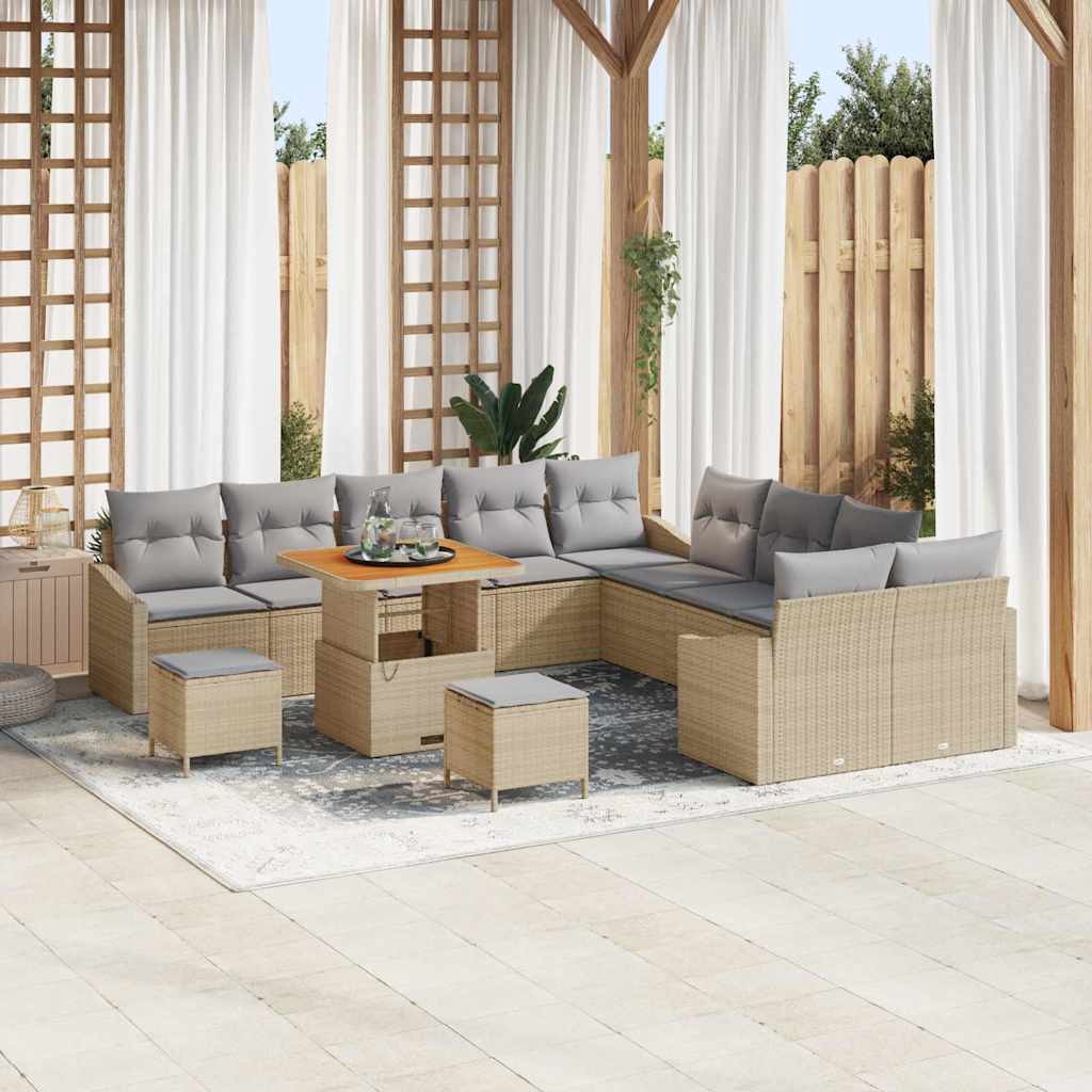 vidaXL Tuinbank Set met kussen 13 pcs Zwart poly rattan