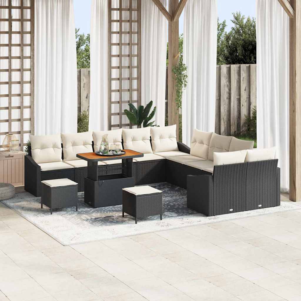 vidaXL Tuinbank Set met kussen 13 pcs Zwart poly rattan