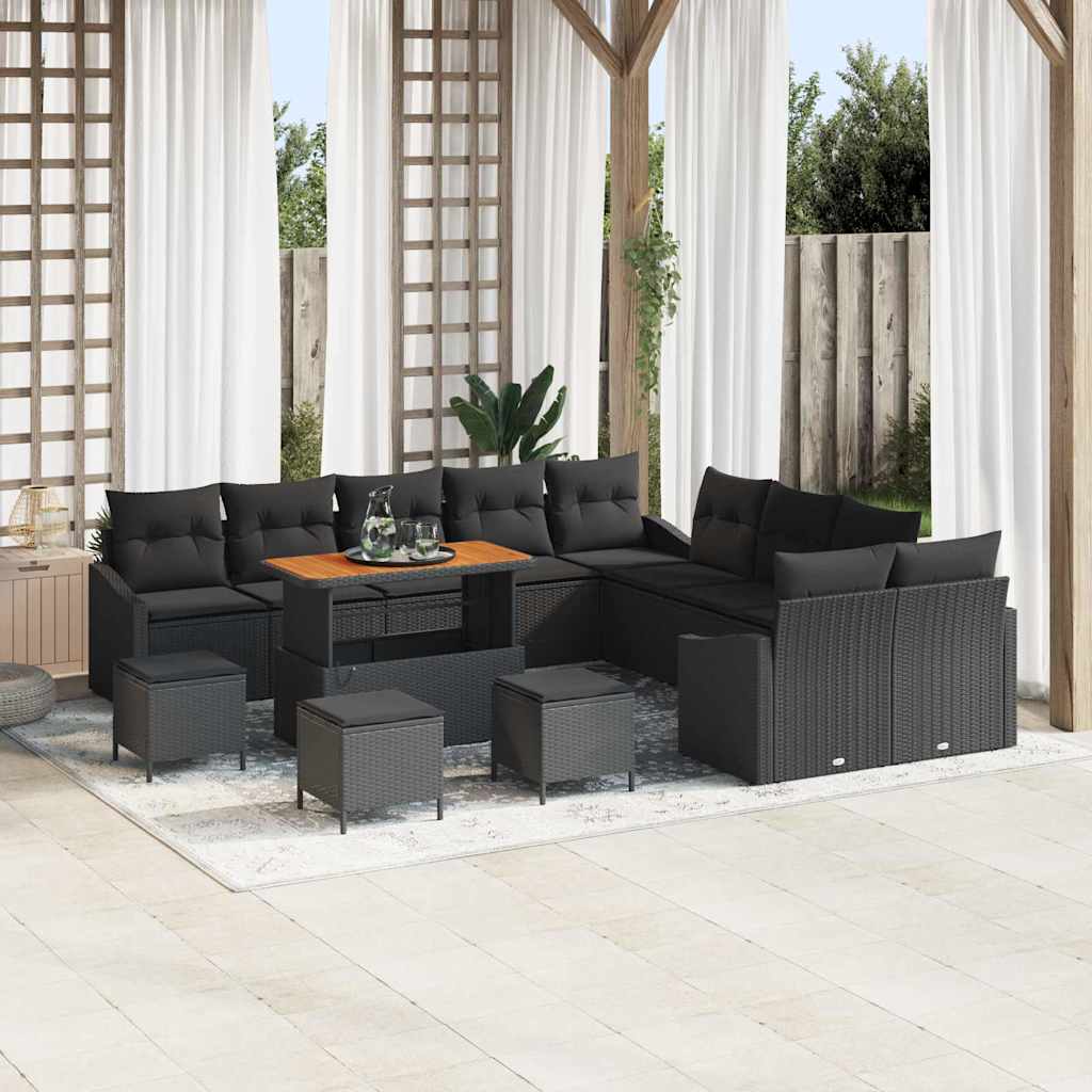 vidaXL Tuinbank Set met kussen 13 pcs Zwart poly rattan