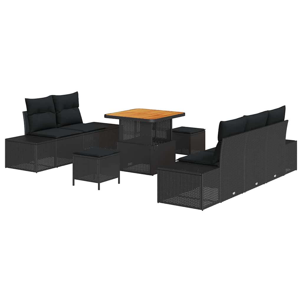 vidaXL Tuinbank Set met kussen 8 pcs Zwart poly rattan