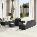 vidaXL Tuinbank Set met kussen 8 pcs Zwart poly rattan