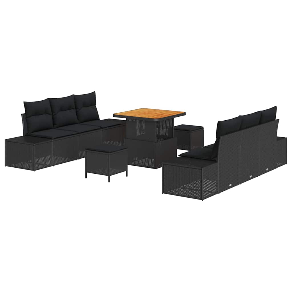 vidaXL Garden Sofa Set with cushions 9 pcs Black poly rattan