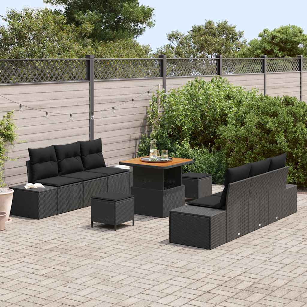 vidaXL Garden Sofa Set with cushions 9 pcs Black poly rattan