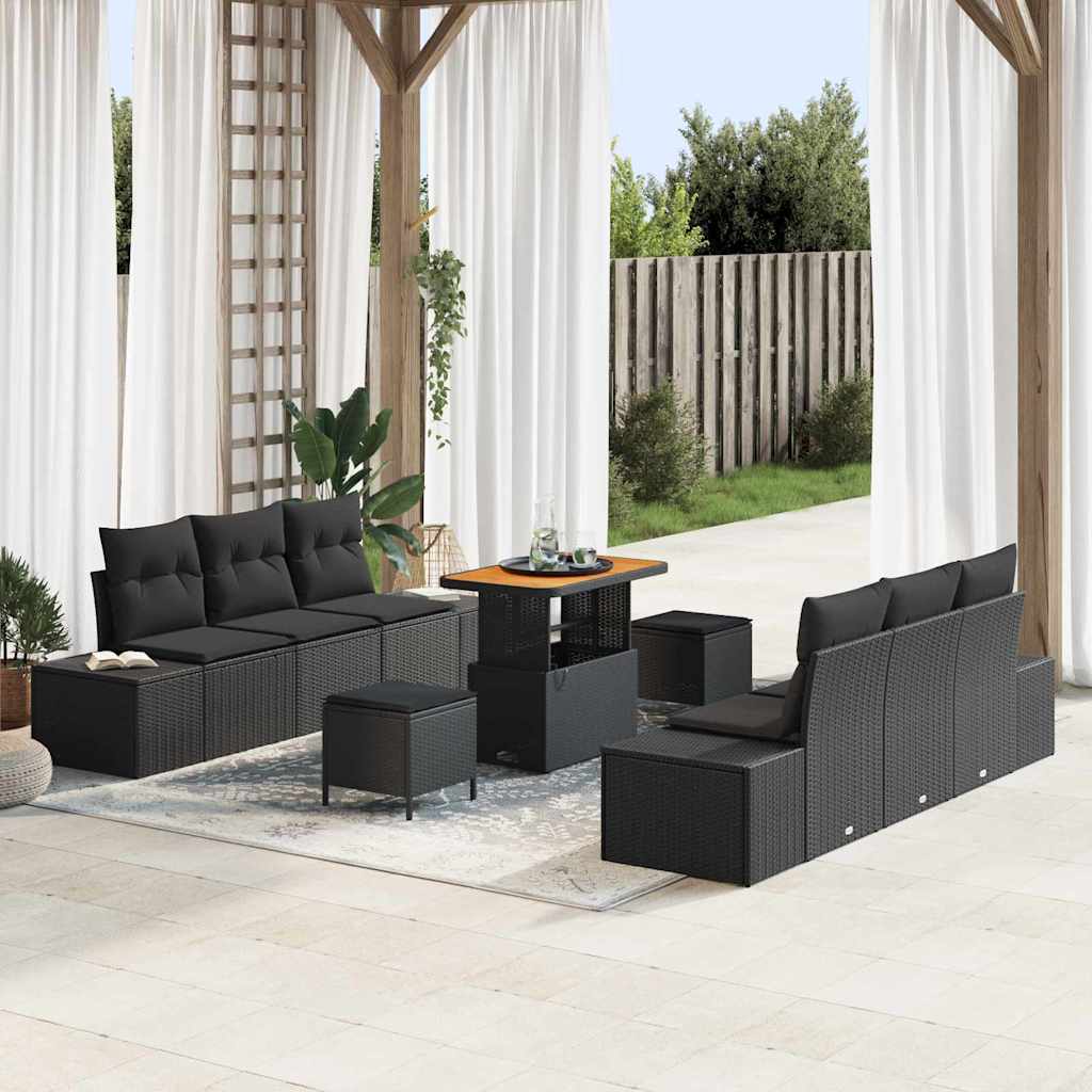 vidaXL Garden Sofa Set with cushions 9 pcs Black poly rattan