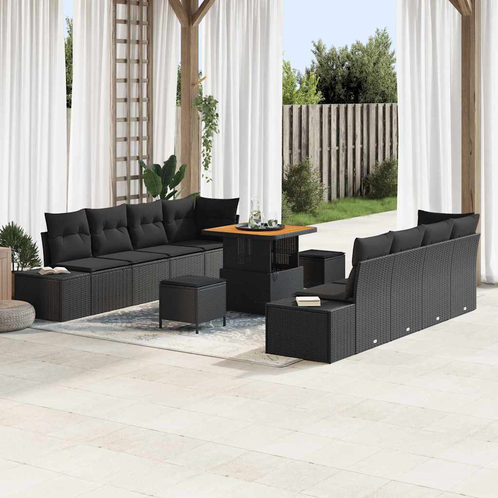 vidaXL Garden Sofa Set with Cushions 11 pcs Black poly rattan