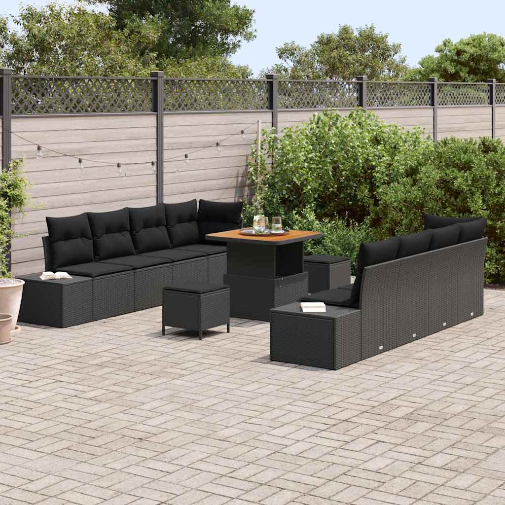 vidaXL Garden Sofa Set with Cushions 11 pcs Black poly rattan