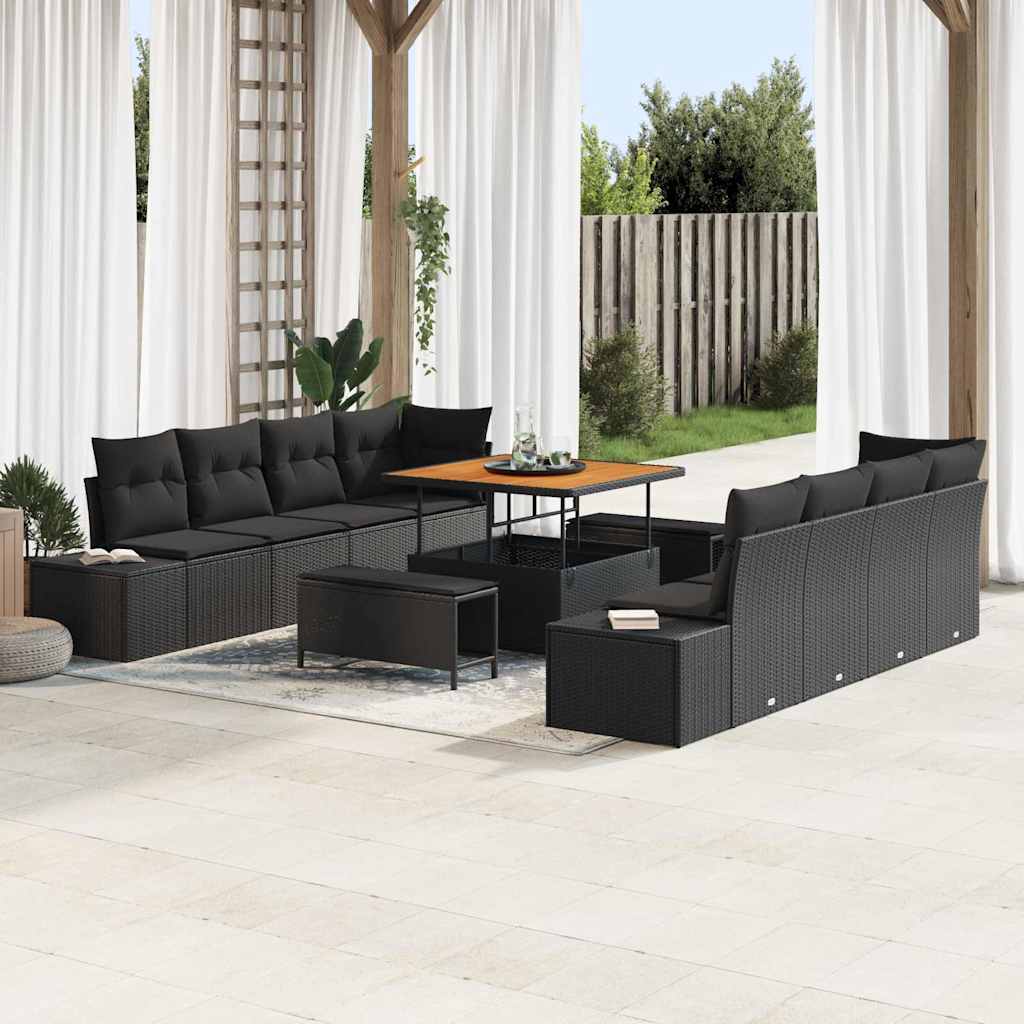 vidaXL Garden Sofa Set with Cushions 11 pcs Black poly rattan
