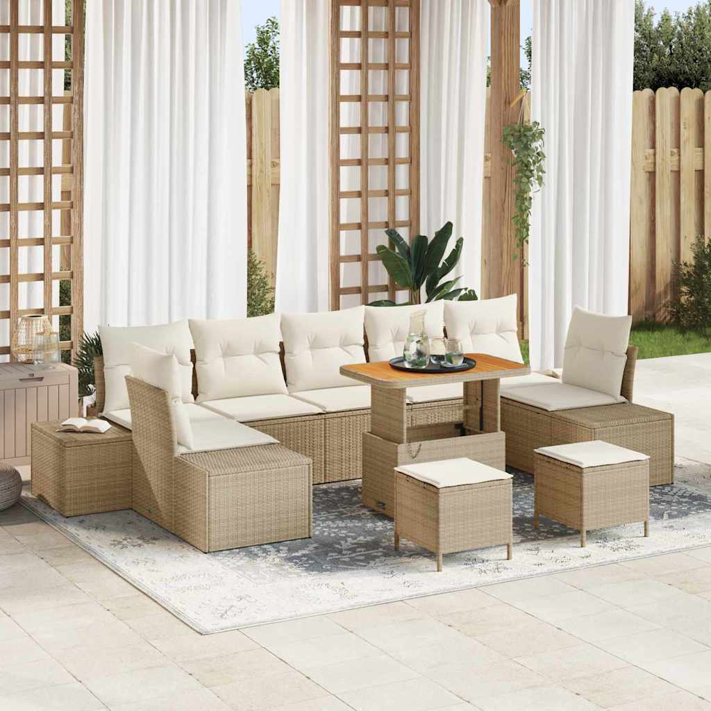 vidaXL Garden Bench Set with Cushion 10 pcs Black poly rattan