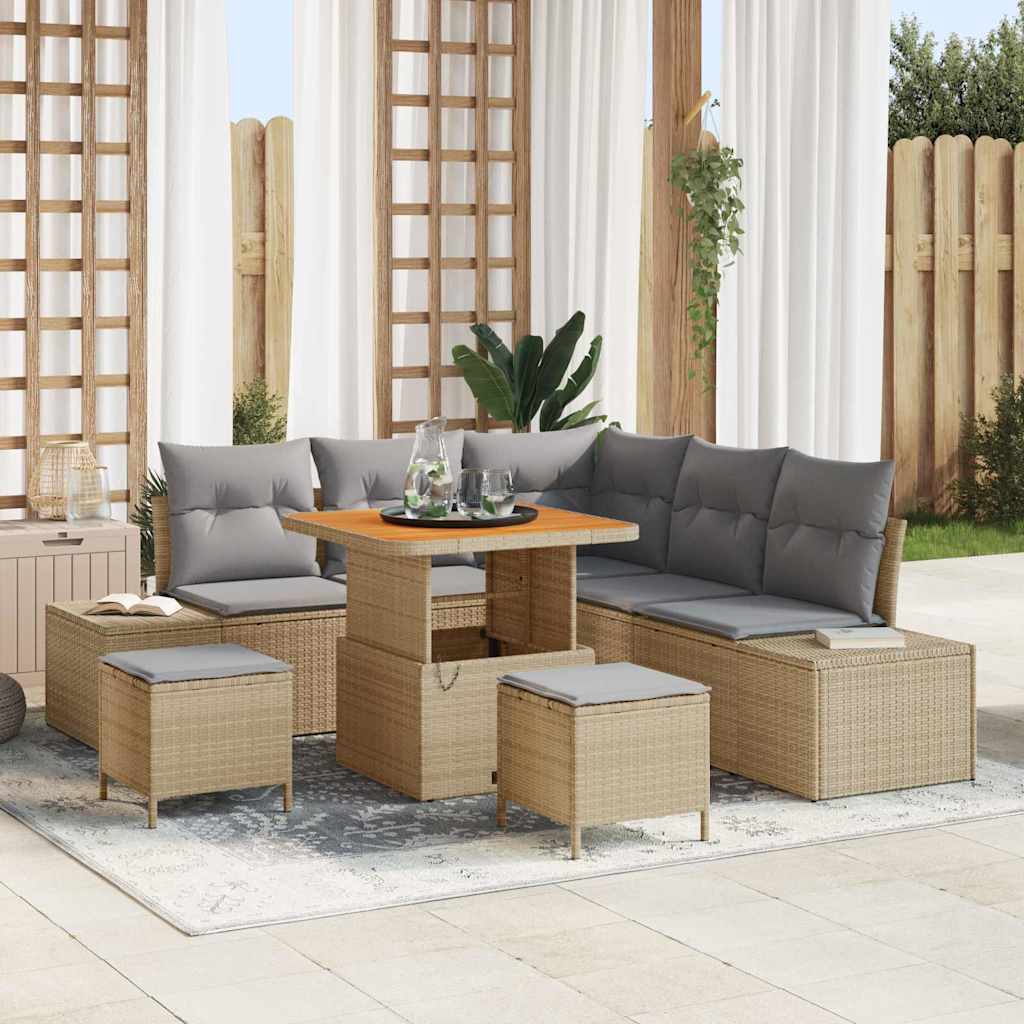 vidaXL Tuinbank Set met kussen 8 pcs Zwart poly rattan
