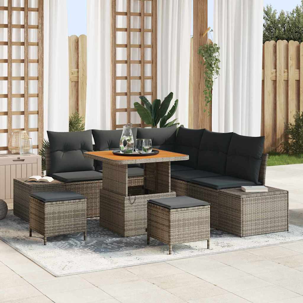 vidaXL Tuinbank Set met kussen 8 pcs Zwart poly rattan
