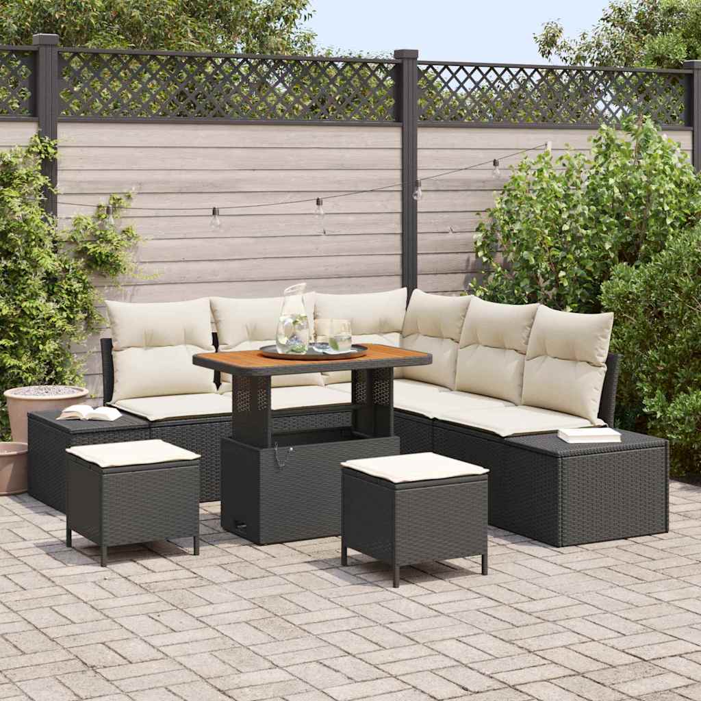 vidaXL Tuinbank Set met kussen 8 pcs Zwart poly rattan
