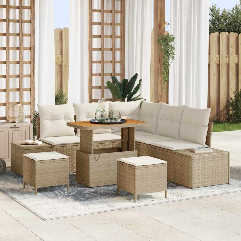 vidaXL Tuinbank Set met kussen 8 pcs Zwart poly rattan