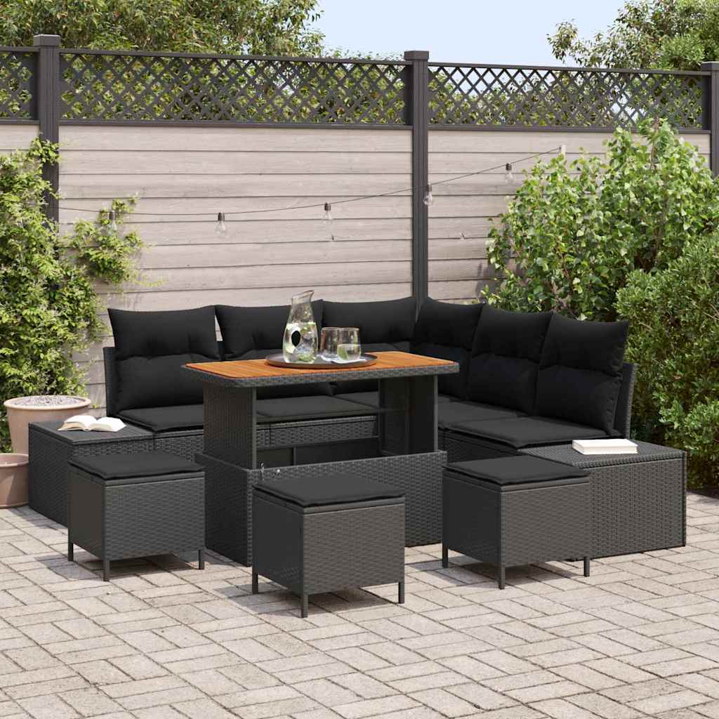 vidaXL Tuinbank Set met kussen 8 pcs Zwart poly rattan