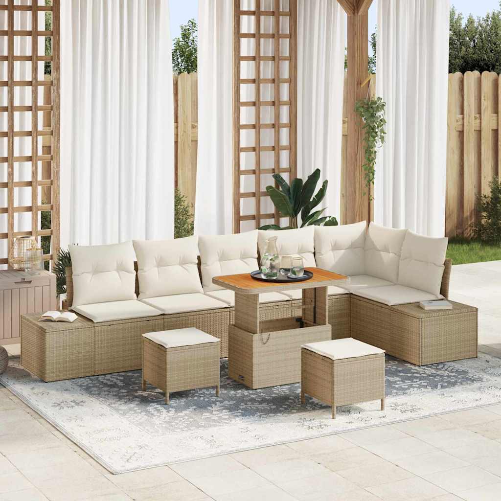 vidaXL Tuinbank Set met kussen 9 pcs Zwart poly rattan
