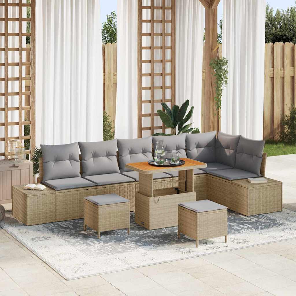 vidaXL Tuinbank Set met kussen 9 pcs Zwart poly rattan