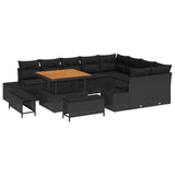 vidaXL Tuinbank Set met kussen 12 pcs Zwart poly rattan