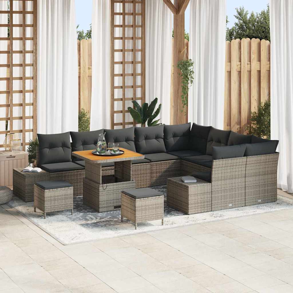 vidaXL Tuinbank Set met kussen 12 pcs Zwart poly rattan