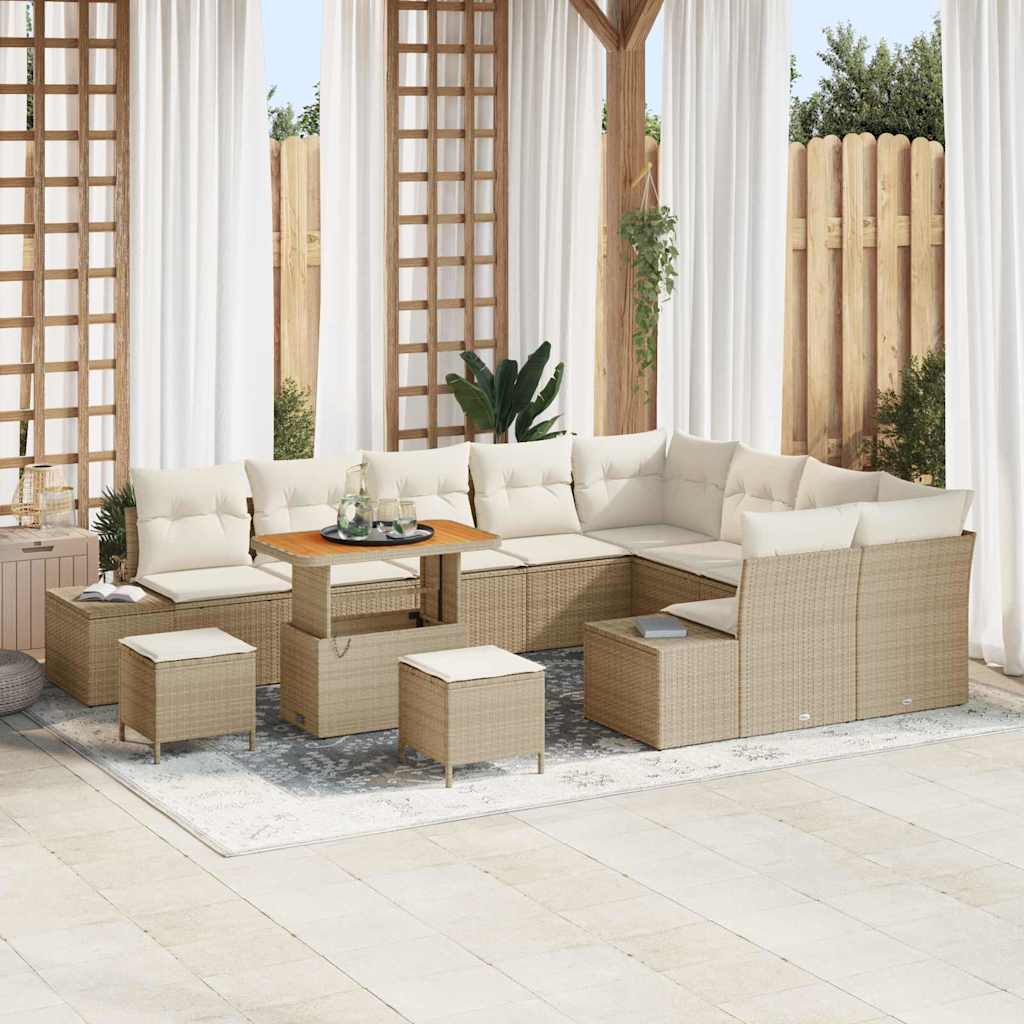 vidaXL Tuinbank Set met kussen 12 pcs Zwart poly rattan
