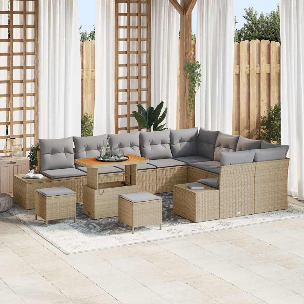 vidaXL Tuinbank Set met kussen 12 pcs Zwart poly rattan
