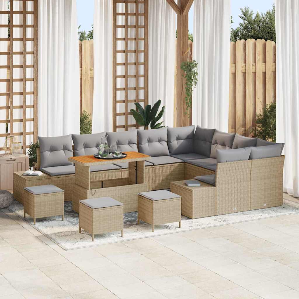 vidaXL Tuinbank Set met kussen 12 pcs Zwart poly rattan