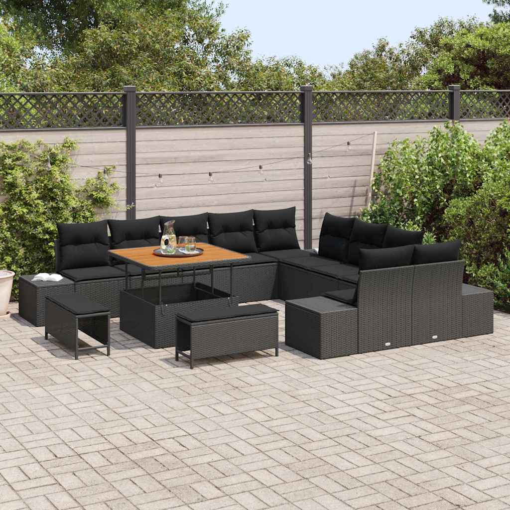 vidaXL Tuinbank Set met kussen 13 pcs Zwart poly rattan