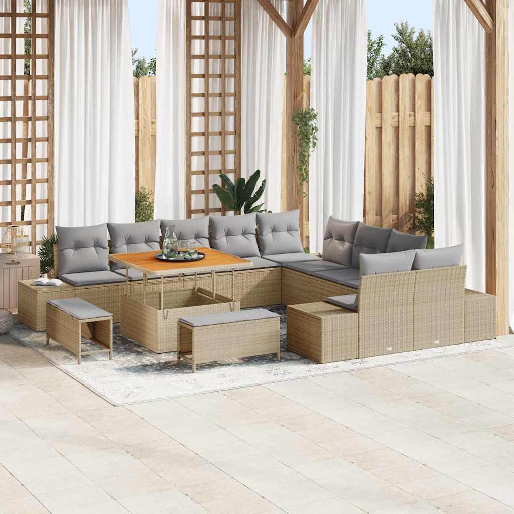 vidaXL Tuinbank Set met kussen 13 pcs Zwart poly rattan