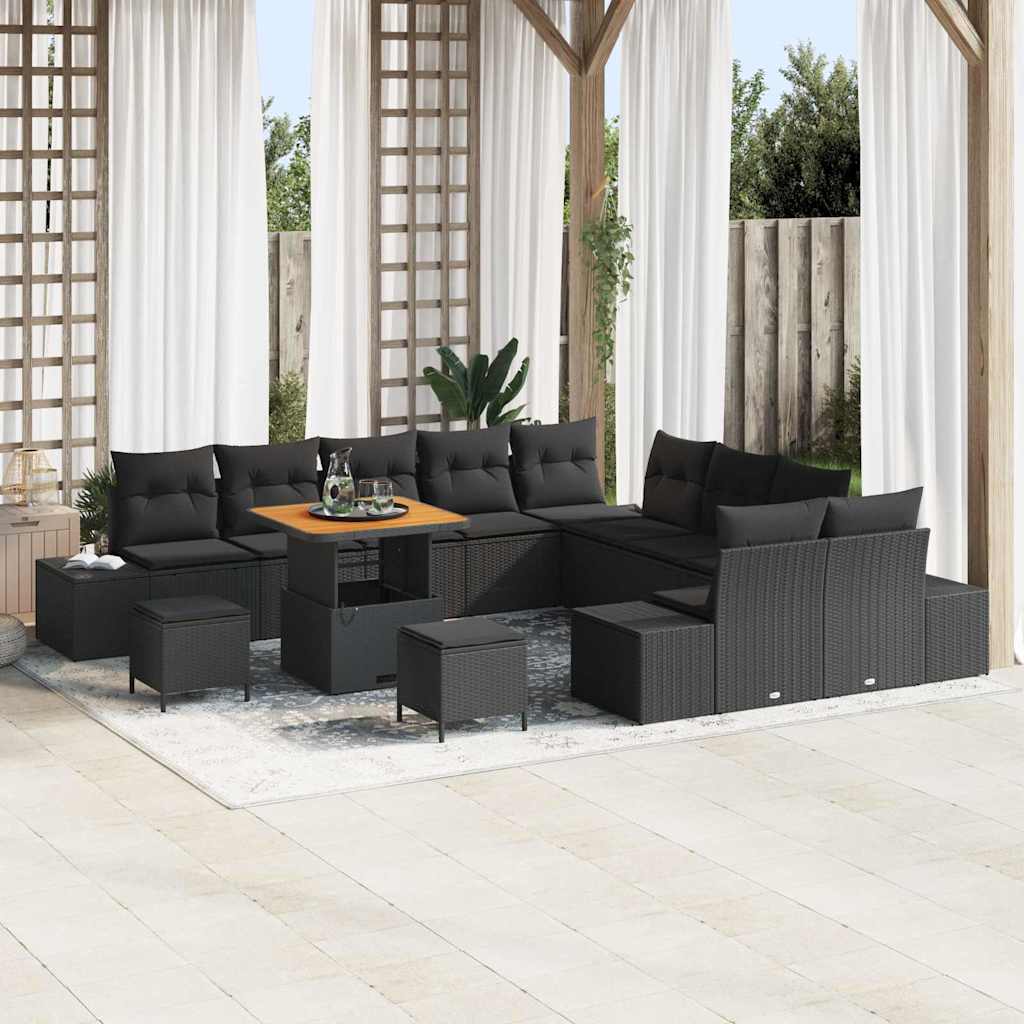 vidaXL Tuinbank Set met kussen 13 pcs Zwart poly rattan