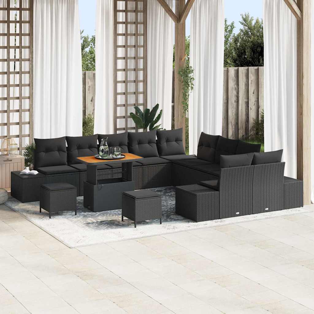 vidaXL Tuinbank Set met kussen 13 pcs Zwart poly rattan