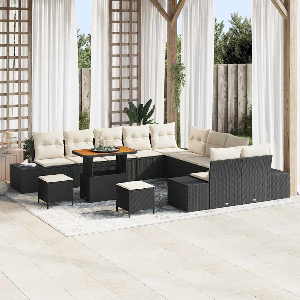 vidaXL Tuinbank Set met kussen 13 pcs Zwart poly rattan