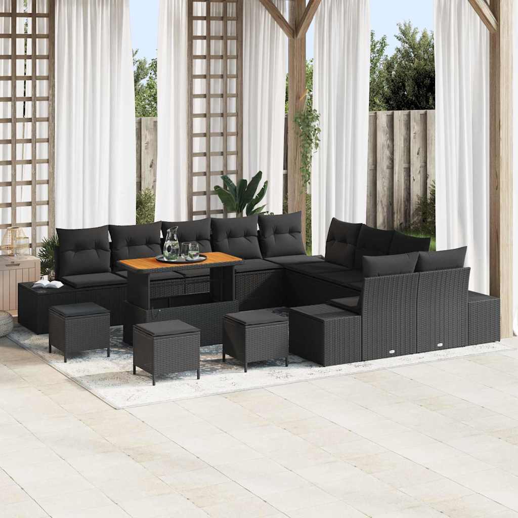 vidaXL Tuinbank Set met kussen 13 pcs Zwart poly rattan