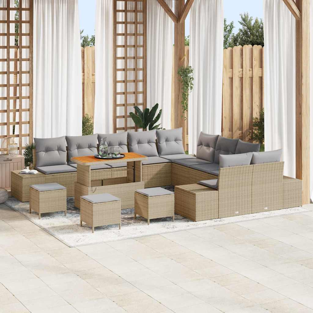 vidaXL Tuinbank Set met kussen 13 pcs Zwart poly rattan