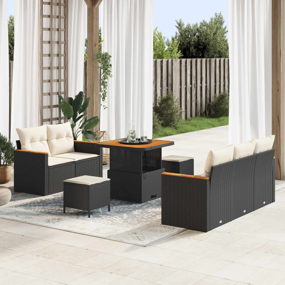 vidaXL Tuinbank Set 8 pcs Zwart poly rattan
