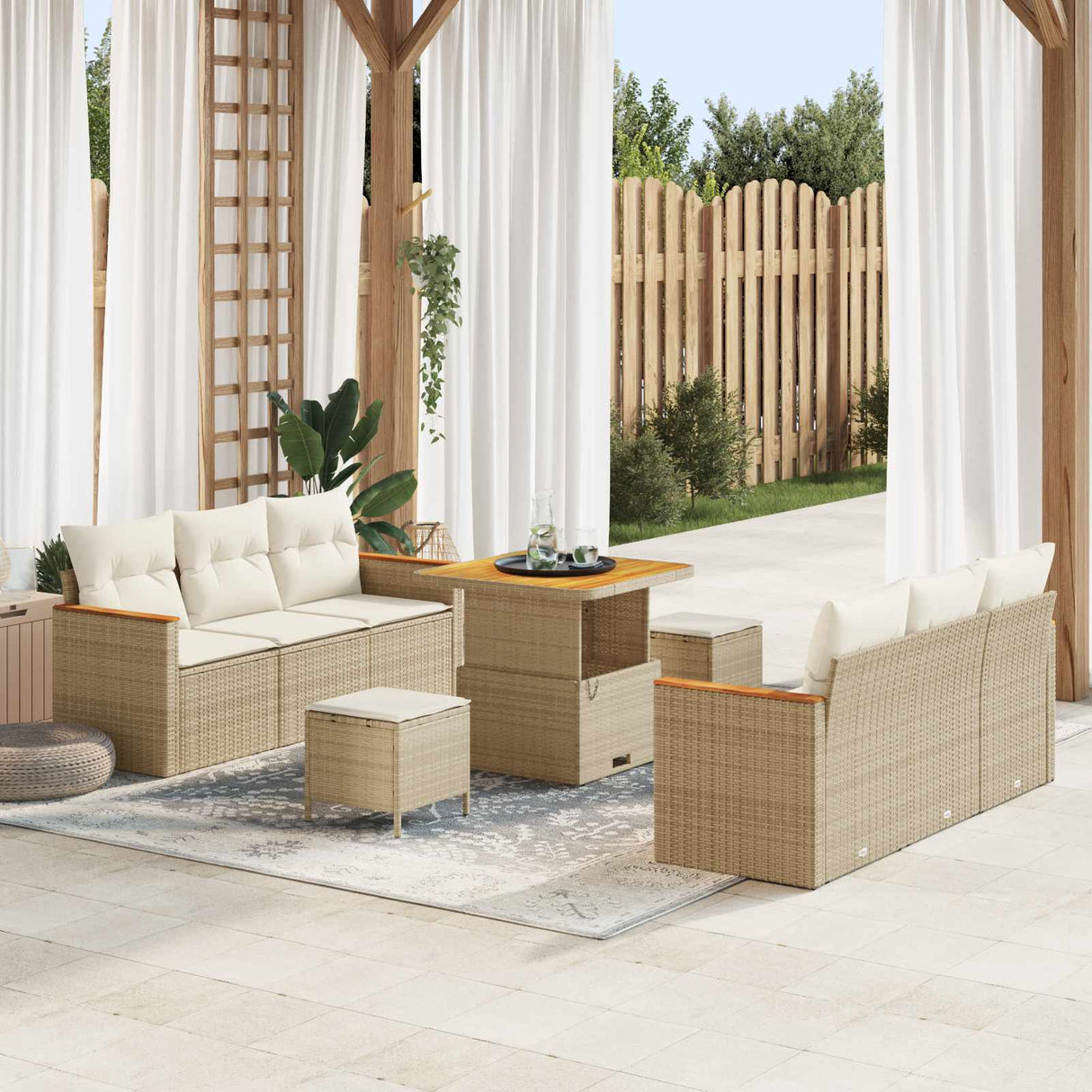vidaXL Tuinbank Set 9 pcs Zwart poly rattan