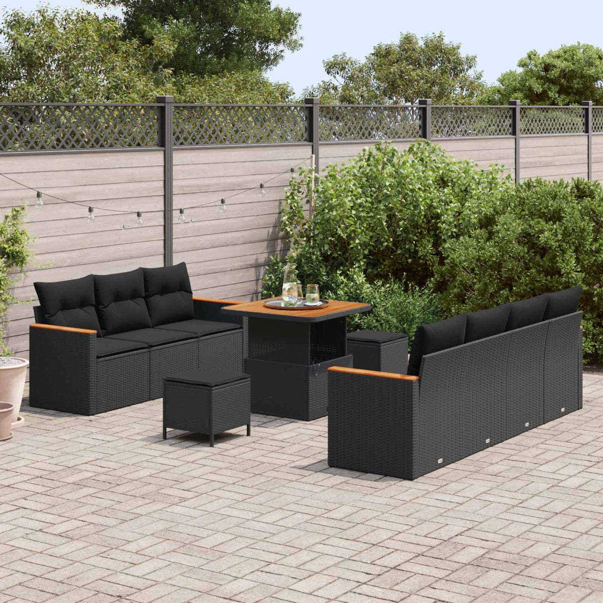 vidaXL Garden Sofa Set 10 pcs Black poly rattan