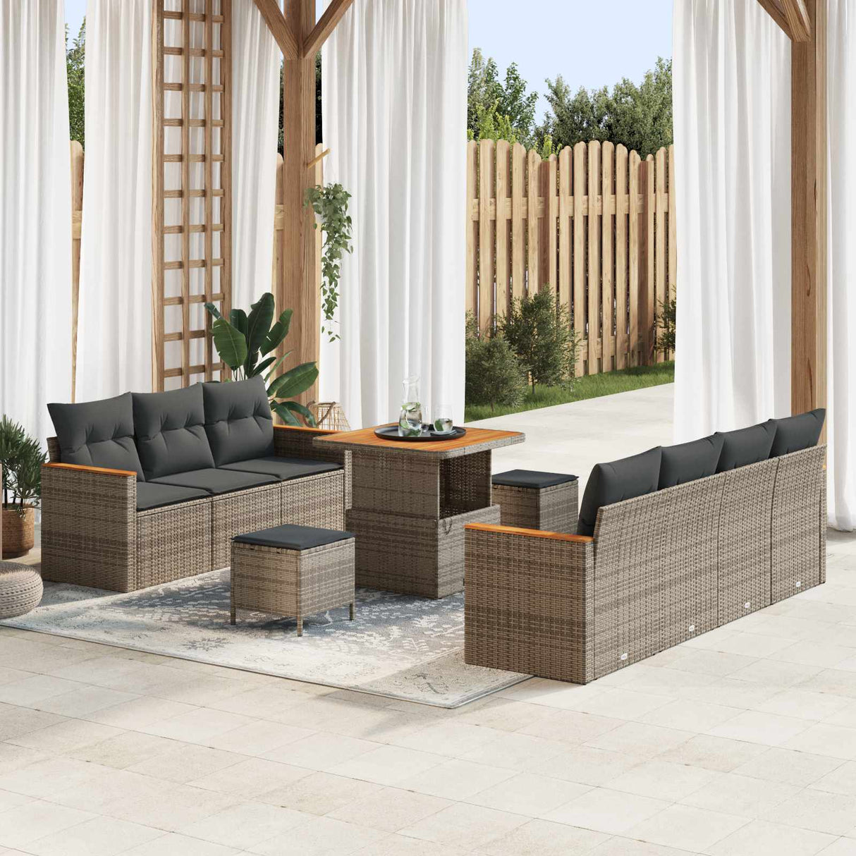 vidaXL Garden Sofa Set 10 pcs Black poly rattan