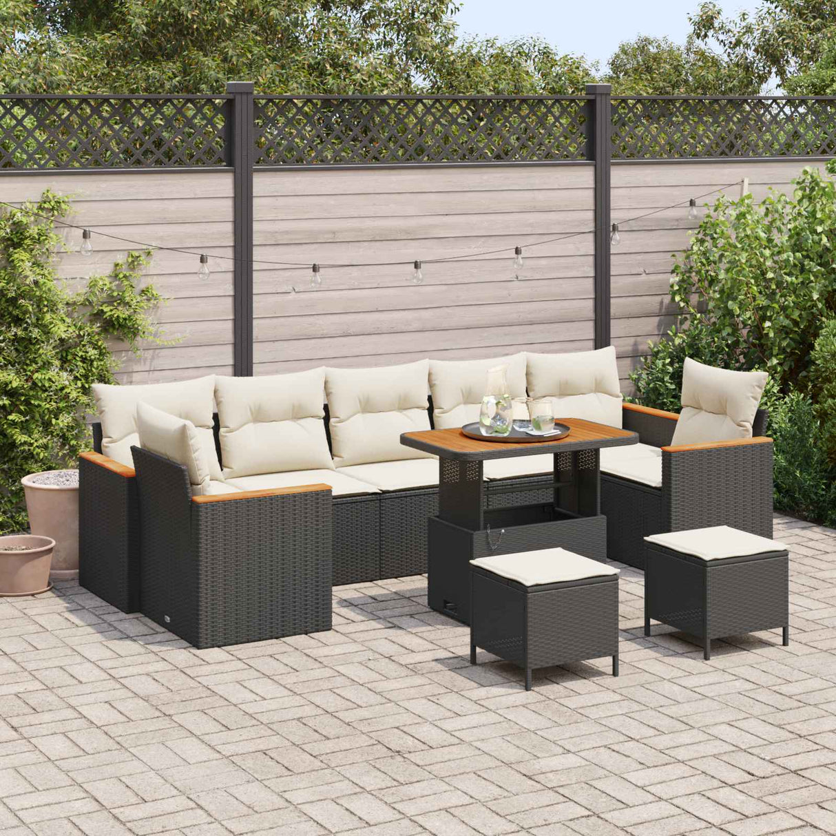 vidaXL Garden Lounge Set 10 pcs Black poly rattan