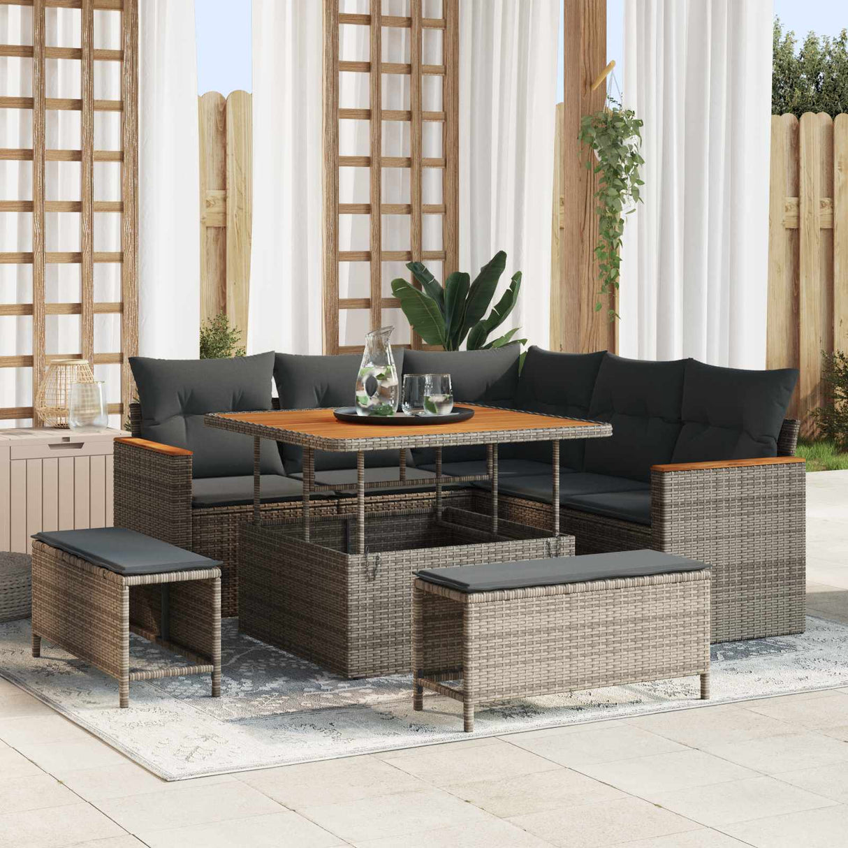 vidaXL Garden Lounge Set 8 pcs Black poly rattan