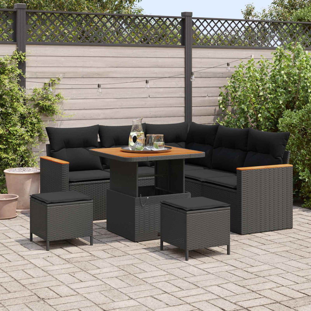 vidaXL Garden Lounge Set 8 pcs Black poly rattan