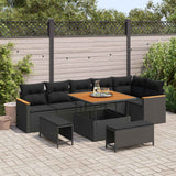 vidaXL Tuinbank Set 9 pcs Zwart poly rattan