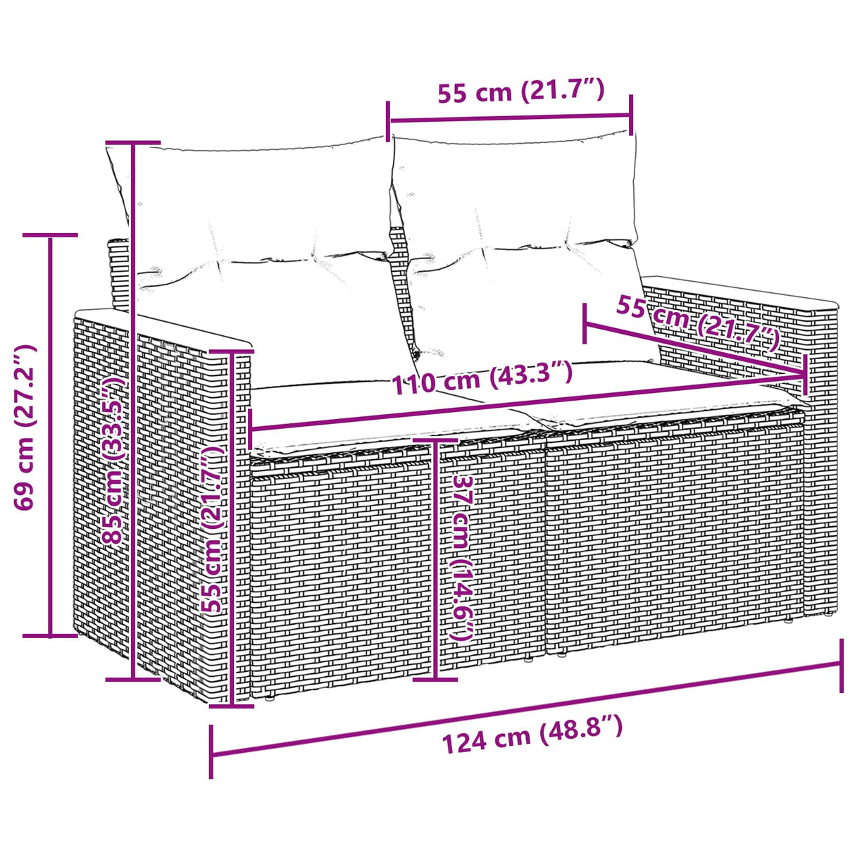 vidaXL Tuinbank Set 9 pcs Zwart poly rattan