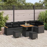 vidaXL Tuinbank Set 9 pcs Zwart poly rattan