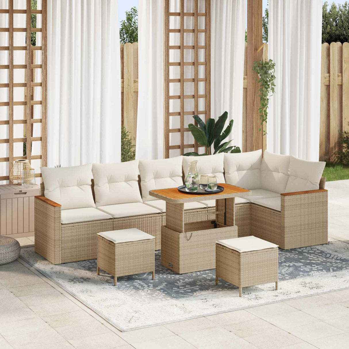 vidaXL Tuinbank Set 9 pcs Zwart poly rattan