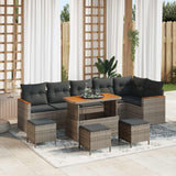 vidaXL Tuinbank Set 9 pcs Zwart poly rattan