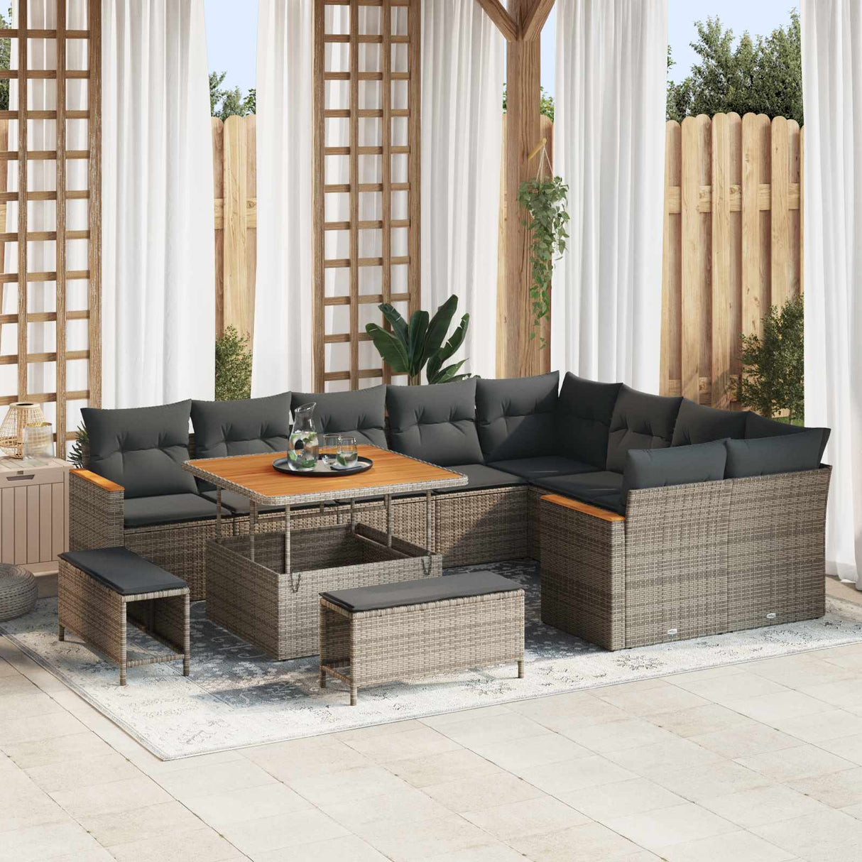 vidaXL Garden Sofa Set 12 pcs Black poly rattan