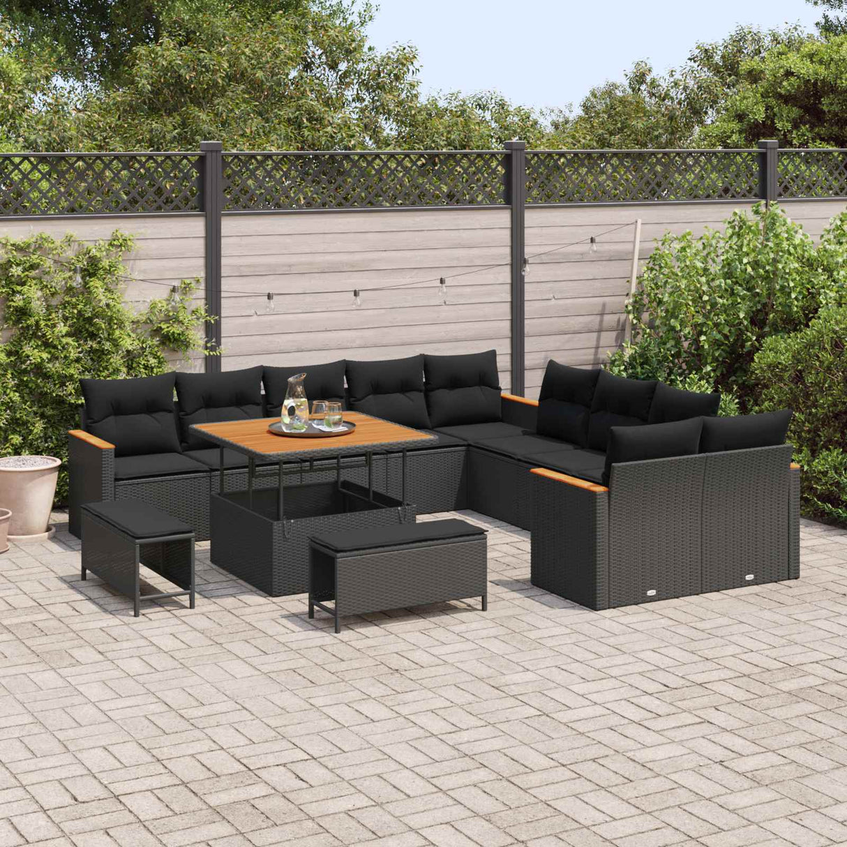 vidaXL Tuinbank Set 13 pcs Zwart poly rattan